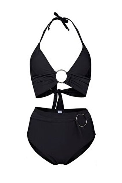 Transacoustic Beyaz Halka Aksesuarlı Yüksek Bel Çift Kat Özel Koleksiyon Tulumlu Şık Bikini