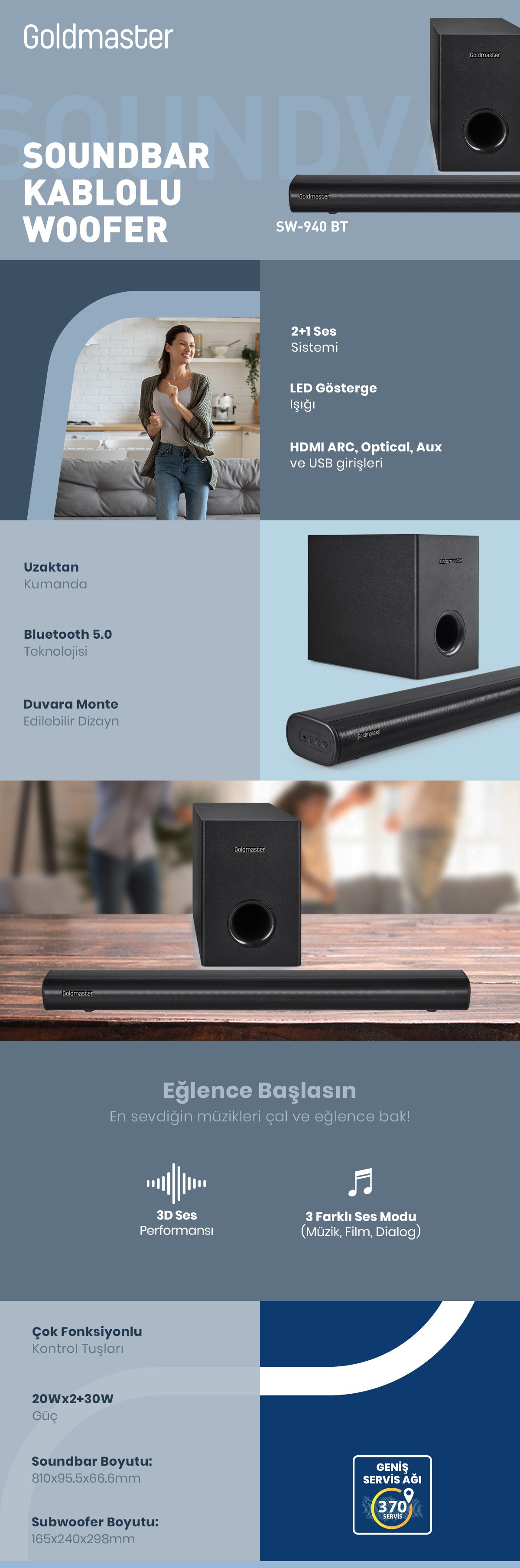 GoldMaster Kablosuz Soundbar Woofer Bluetooth Hdmı Ses Sistemi Fiyatı