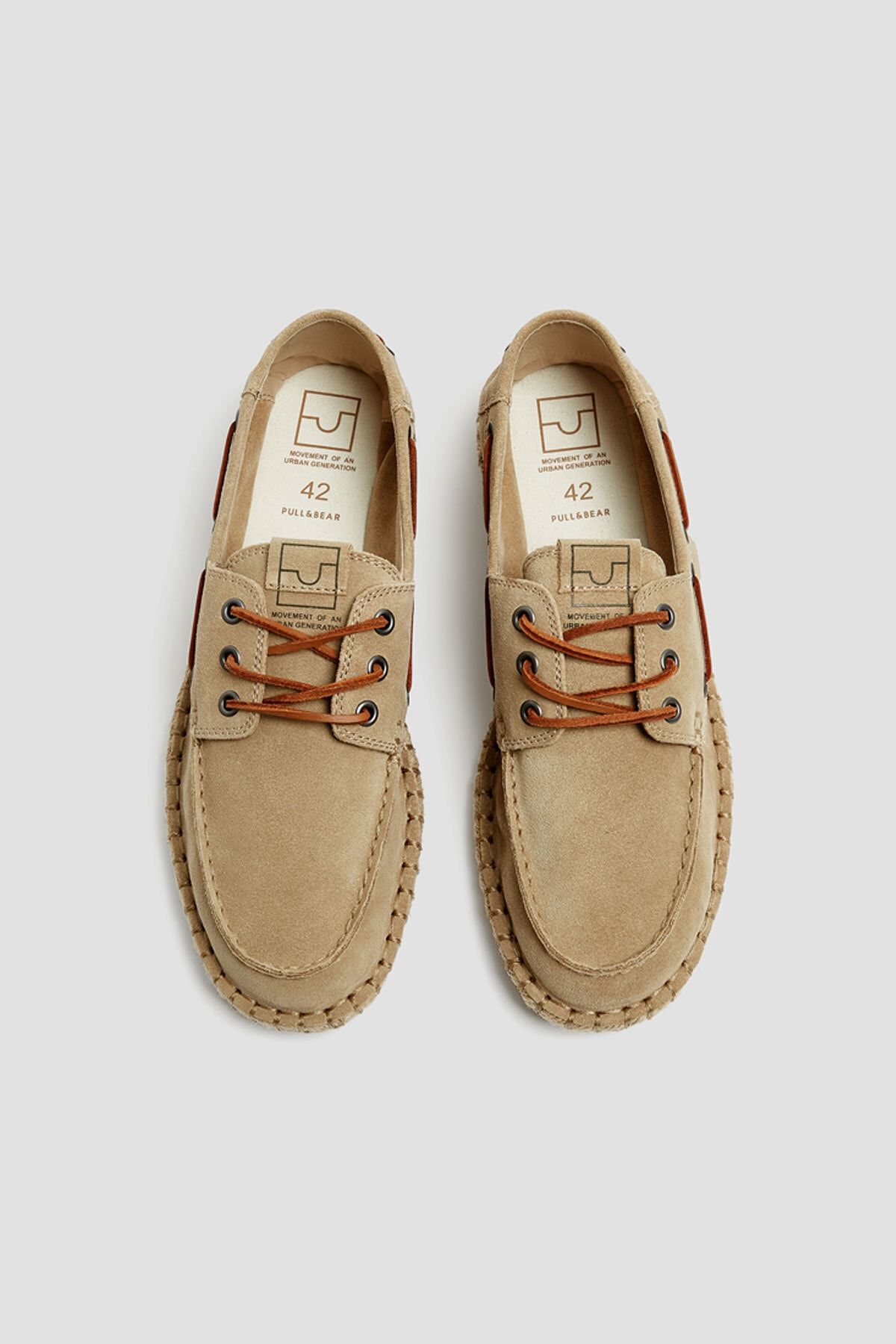 Pull Bear Erkek Kum Rengi Jut Tabanli Deri Tekne Ayakkabisi 12401540 Trendyol