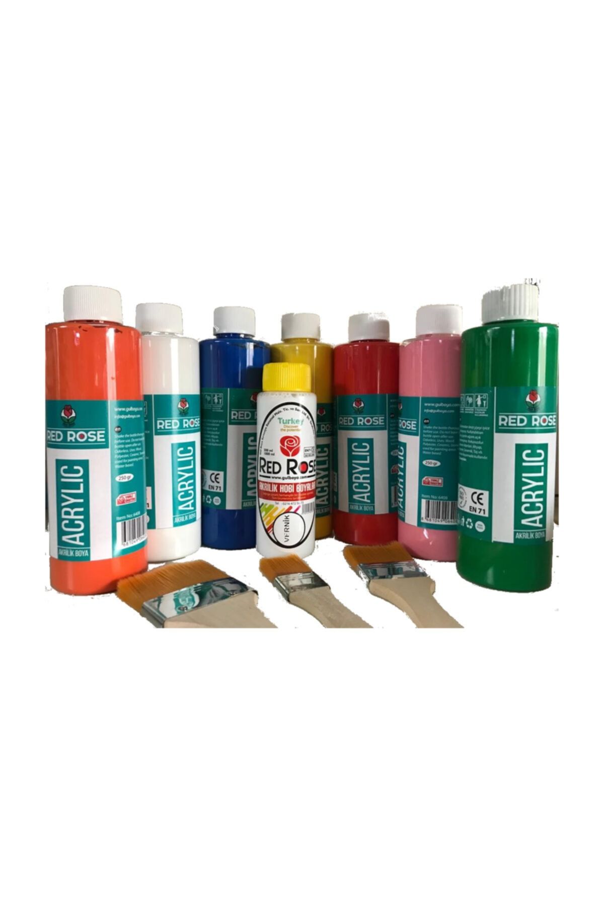 red rose akrilik boya seti 7 renk 250gr 3 lu zemin firca 100ml vernik ahsap seramik plastik tual boyasi fiyati yorumlari trendyol