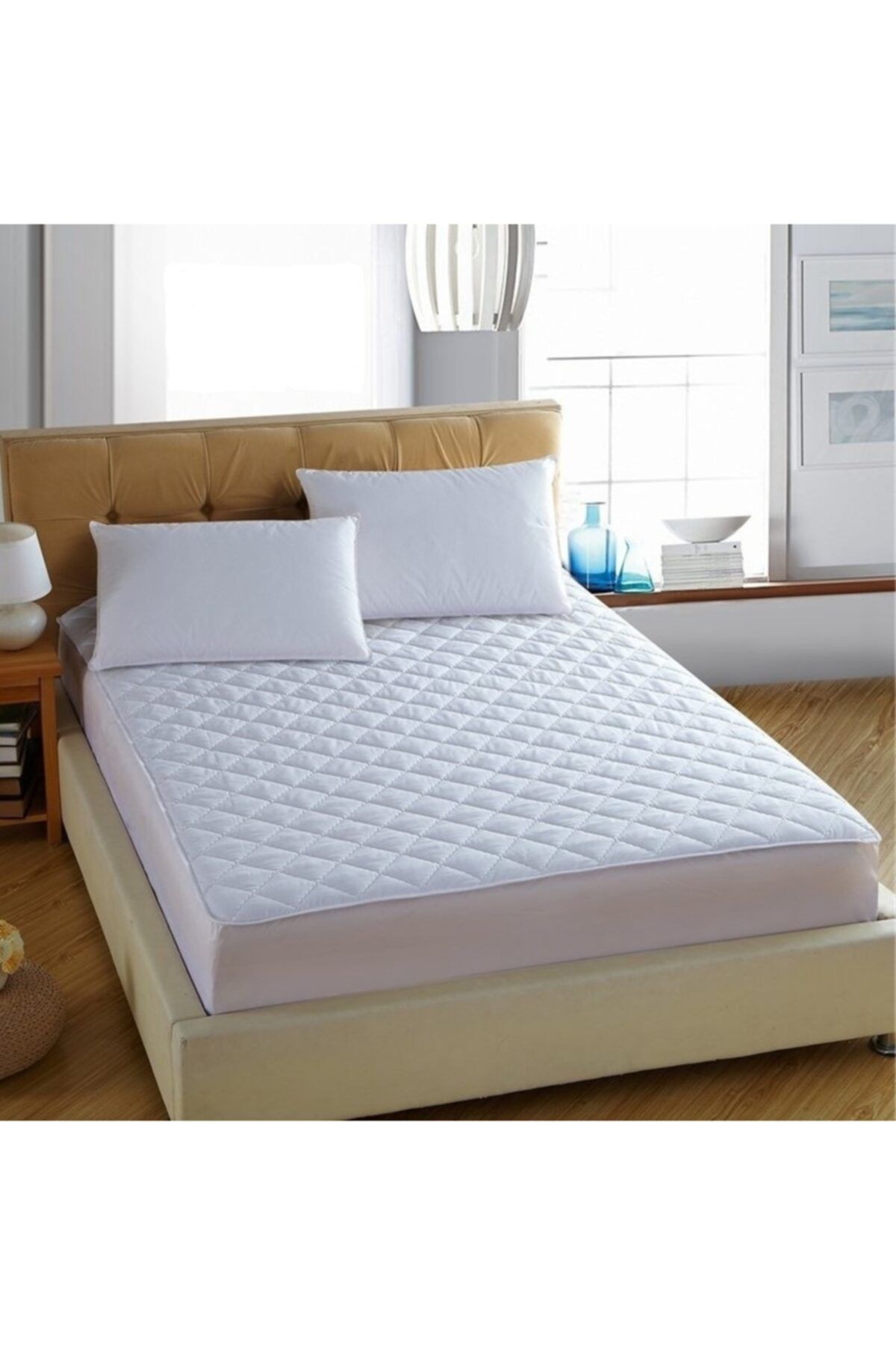 madame blue 100 pamuk kapitone alez sivi gecirmez yatak koruyucu fitted cift kisilik jumbo battal boy 200x200cm fiyati yorumlari trendyol