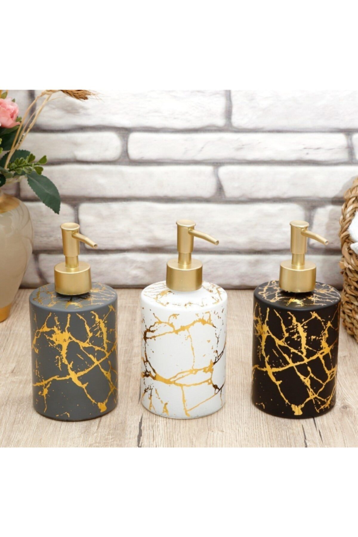 AROW Mermer Desenli Cam Sıvı Sabunluk Siyah