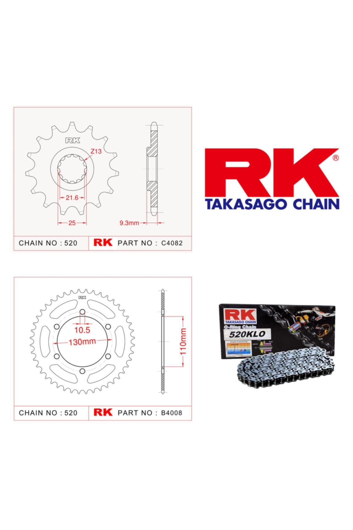 RK Kawasaki Z 250 Sl Zincir Dişli Set 520 Klo O-ring 14/42t(2015-2017)