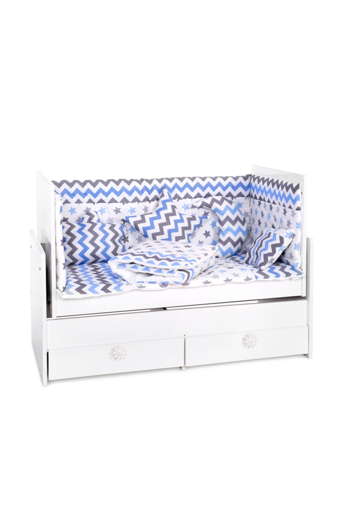 Sluupy Mavi Gri Zigzag Yıldız Bebek Uyku Seti 70x130 12'li