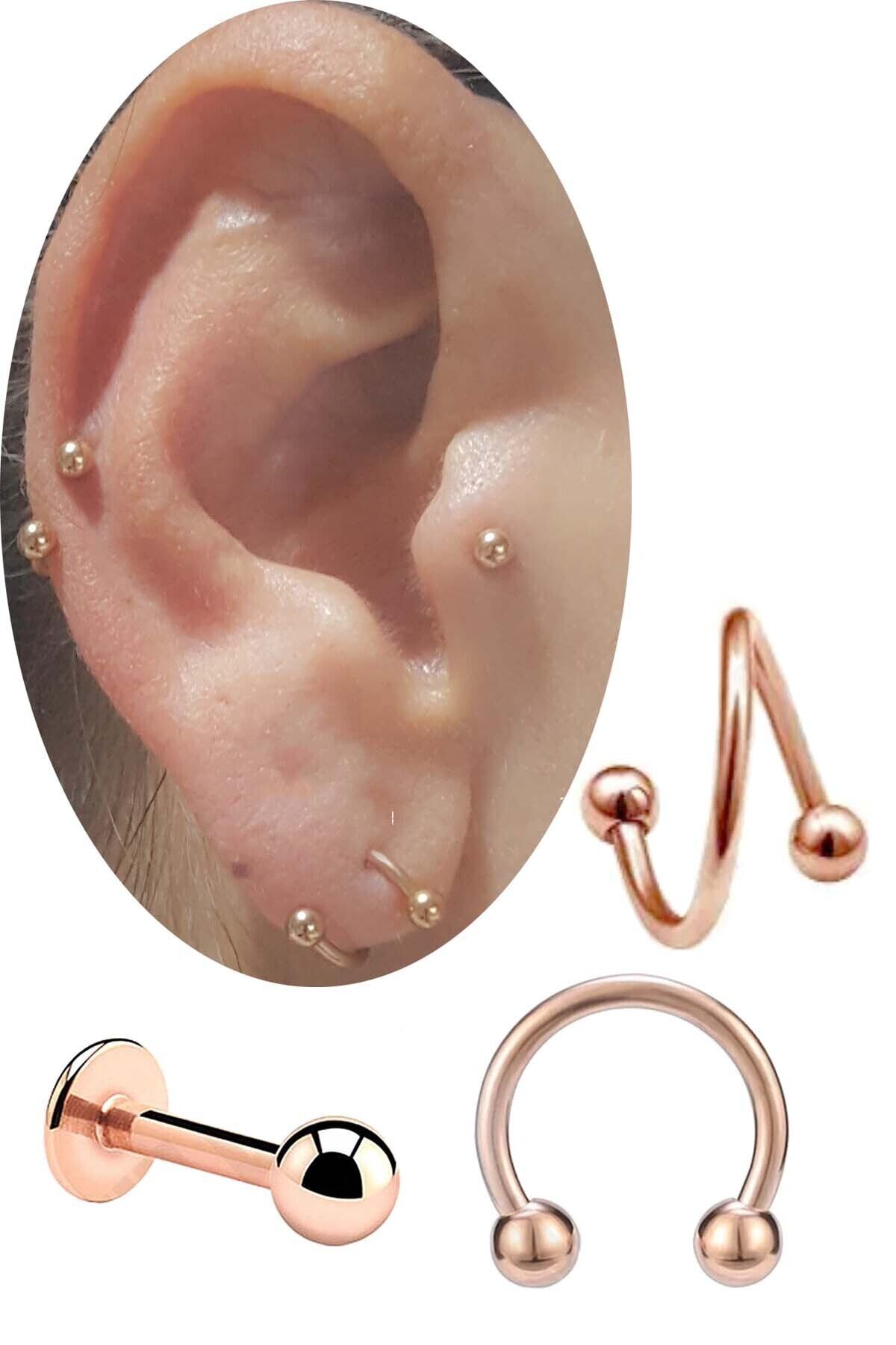 Cadının Dükkanı Cerrahi Çelik Rose Tragus-helix-auricle-dudak 3lü Kombin Piercing