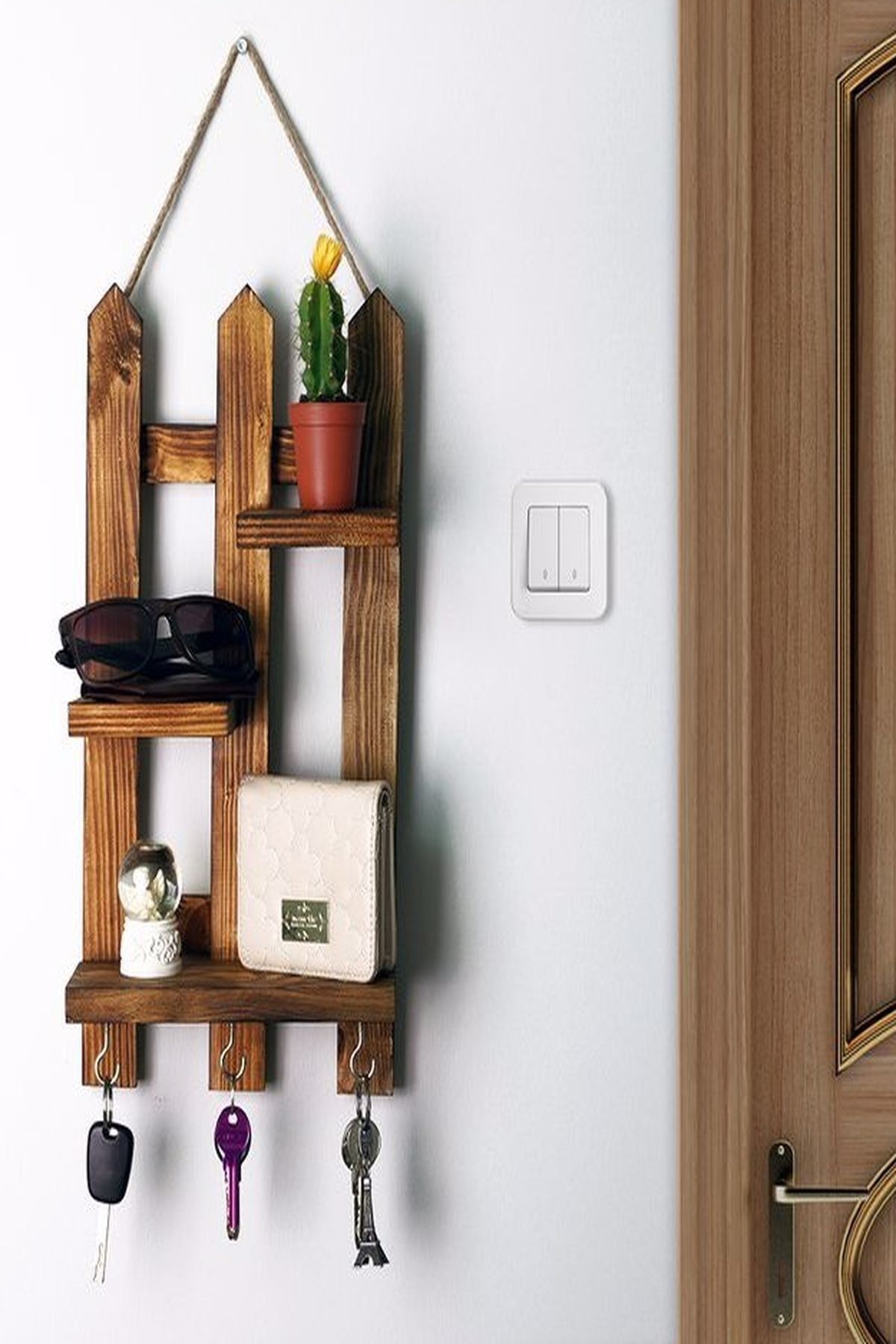 Woodenly Kahverengi Rustik Kapı Duvar Anahtar Askılık