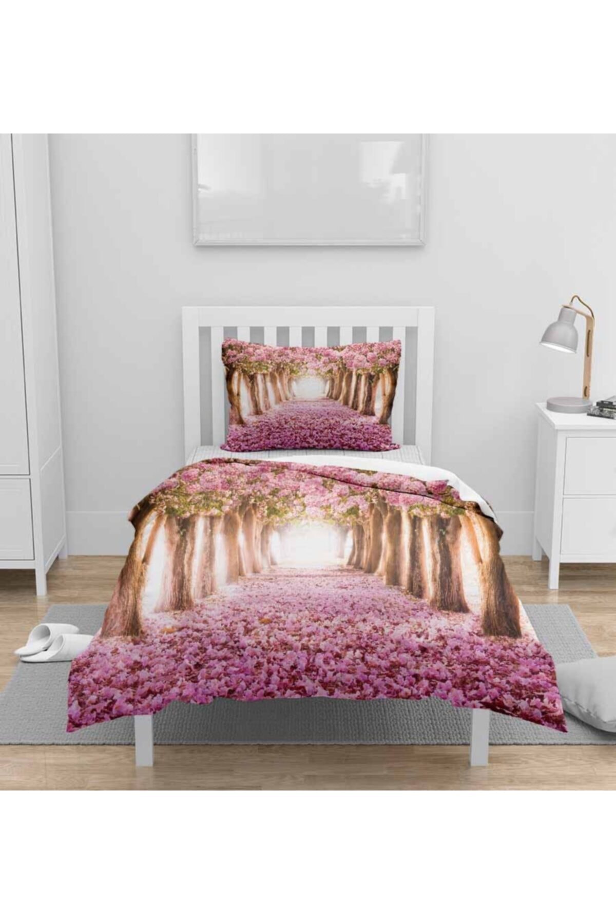 Osso Halı Osso Pembe Ağaçlar 3d Desenli Tek Kişilik Nevresim Takımı