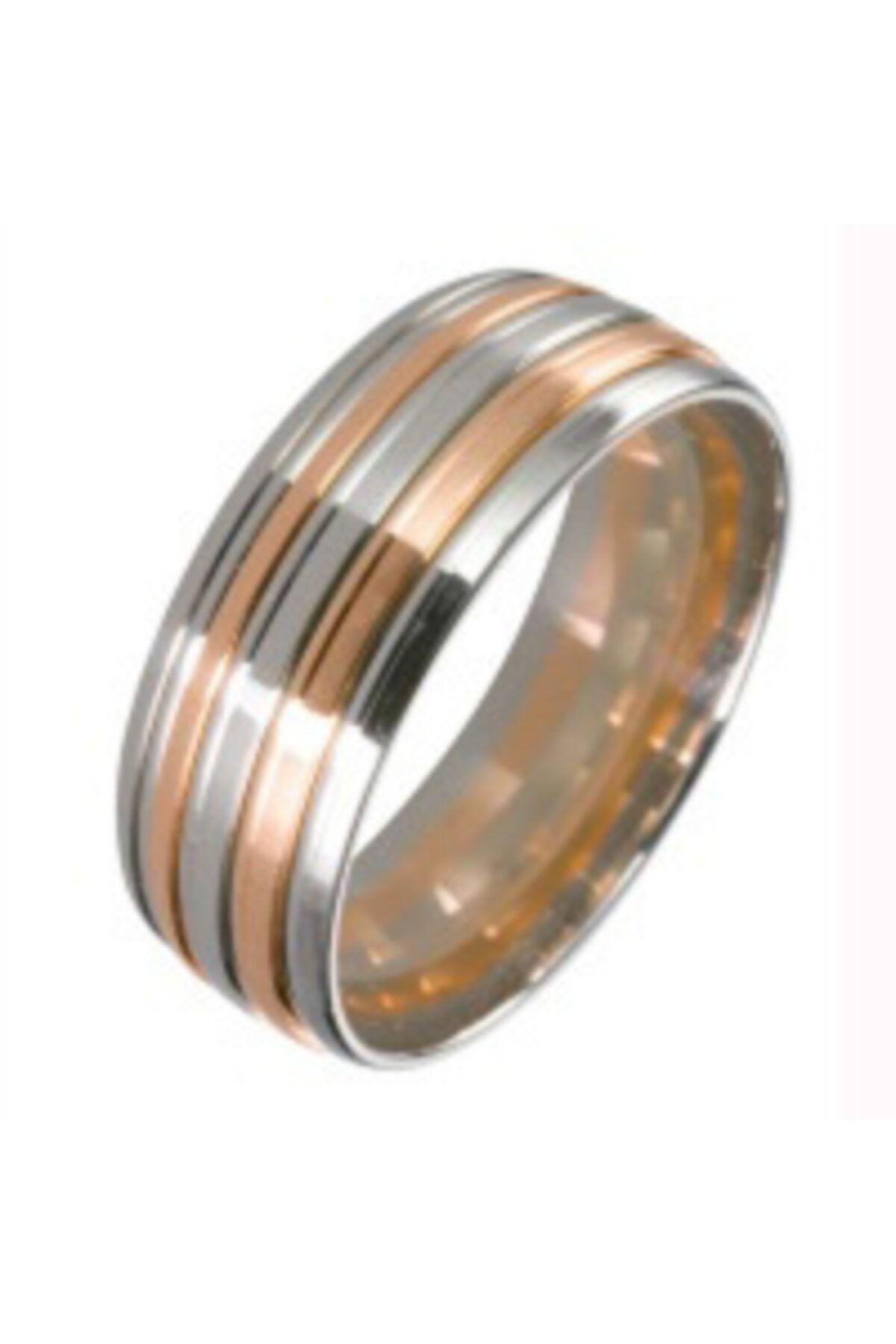 BASAR GÜMÜŞ Çelik Alyans Çift Renkli Unisex Yüzük - 6mm
