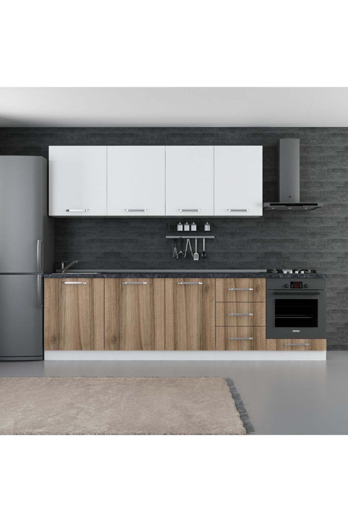 Minar 280 Cm Mutfak Dolabı Beyaz Dore 280-d3