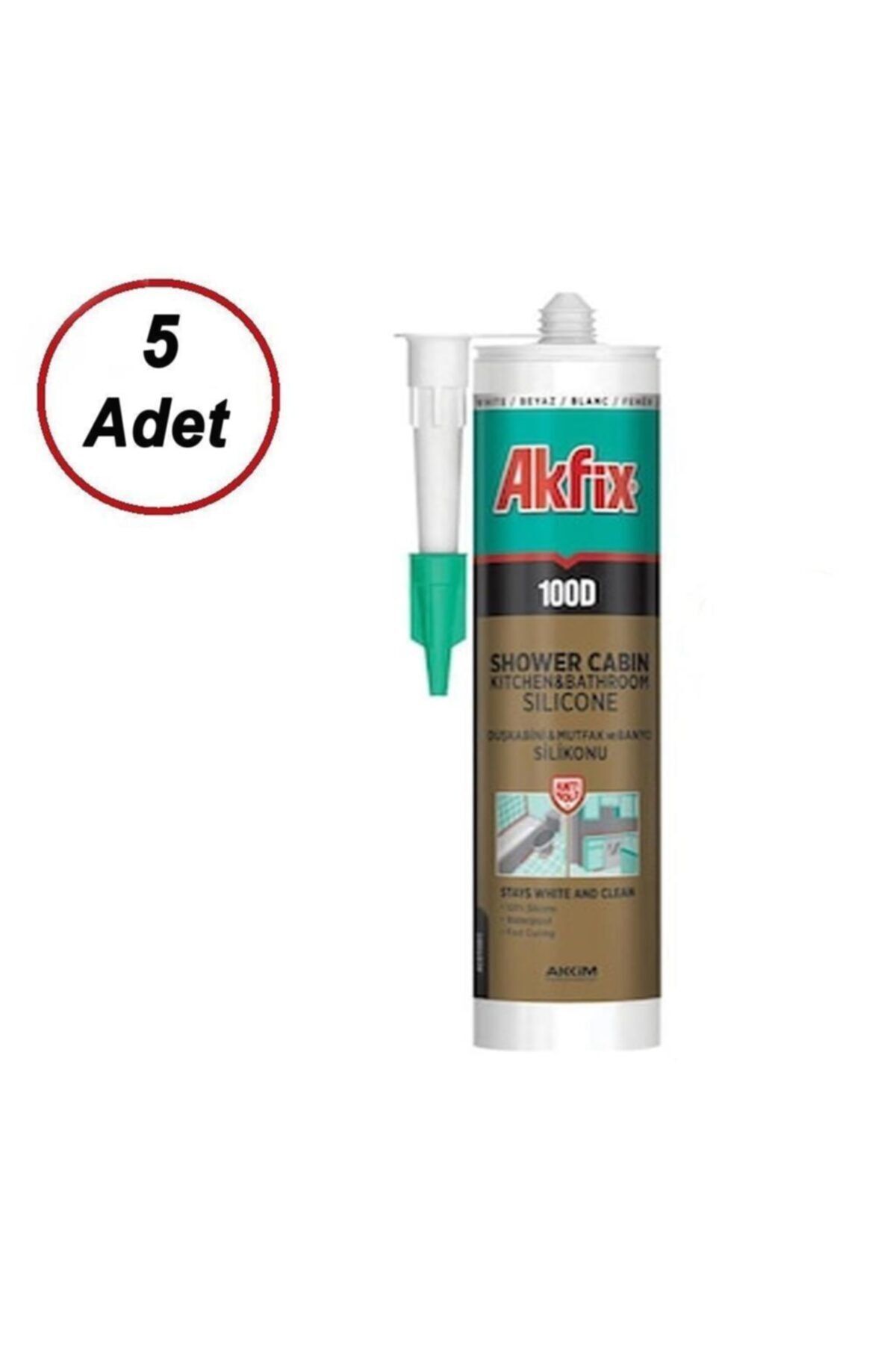 Akfix 100d Beyaz Duşakabin Silikonu Küf Tutmaz 310 Ml (5 Adet)