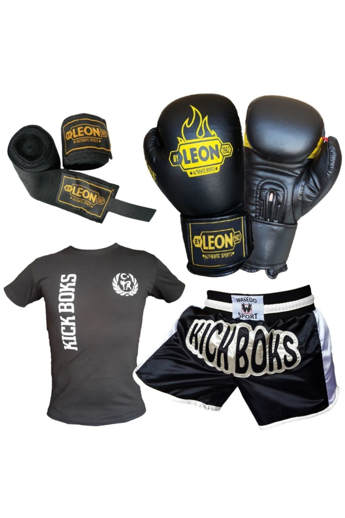 By Leon 1982 Leon Blade Kick-boks Eldiveni Şortu Tişörtü Ve Bandaj Seti