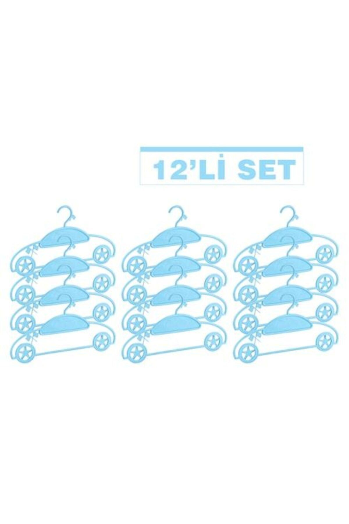 bermeks Bebek Elbise Askısı Arabalı Erkek Askı 12'li Set Mavi