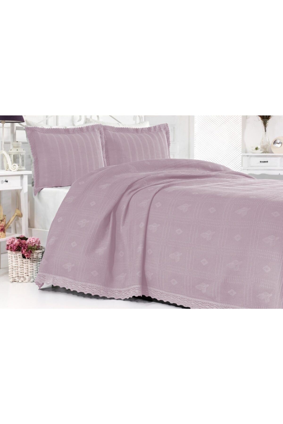Palmia Home Pembe Bio Cotton Çift Kişilik Jakarlı Pike Yatak Örtüsü
