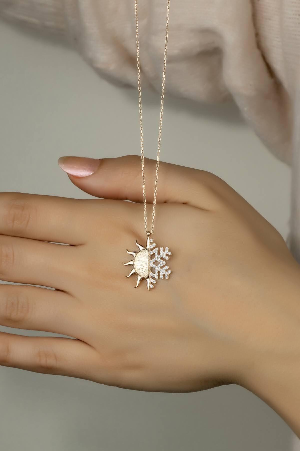 Else Silver 925 Ayar Gümüş Kar Tanesi - Güneş Kolye