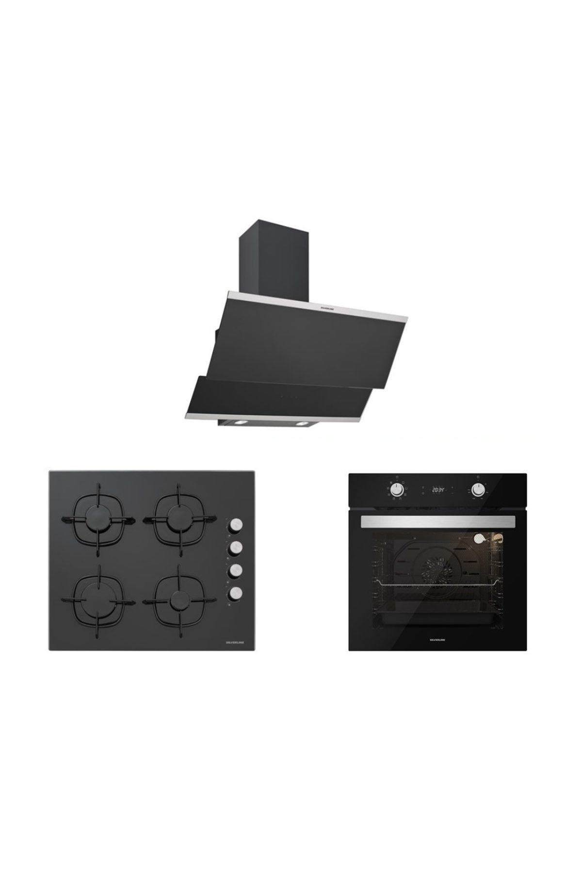 Silverline Siyah Cam Ankastre Set (3420 Classy 60+cs5335b01+bo6504b01)