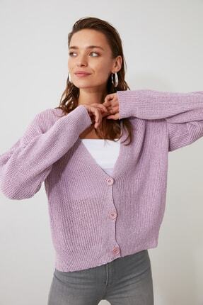 TRENDYOLMİLLA Lila D&uuml;ğme Detaylı Triko Hırka TWOSS20HI0023