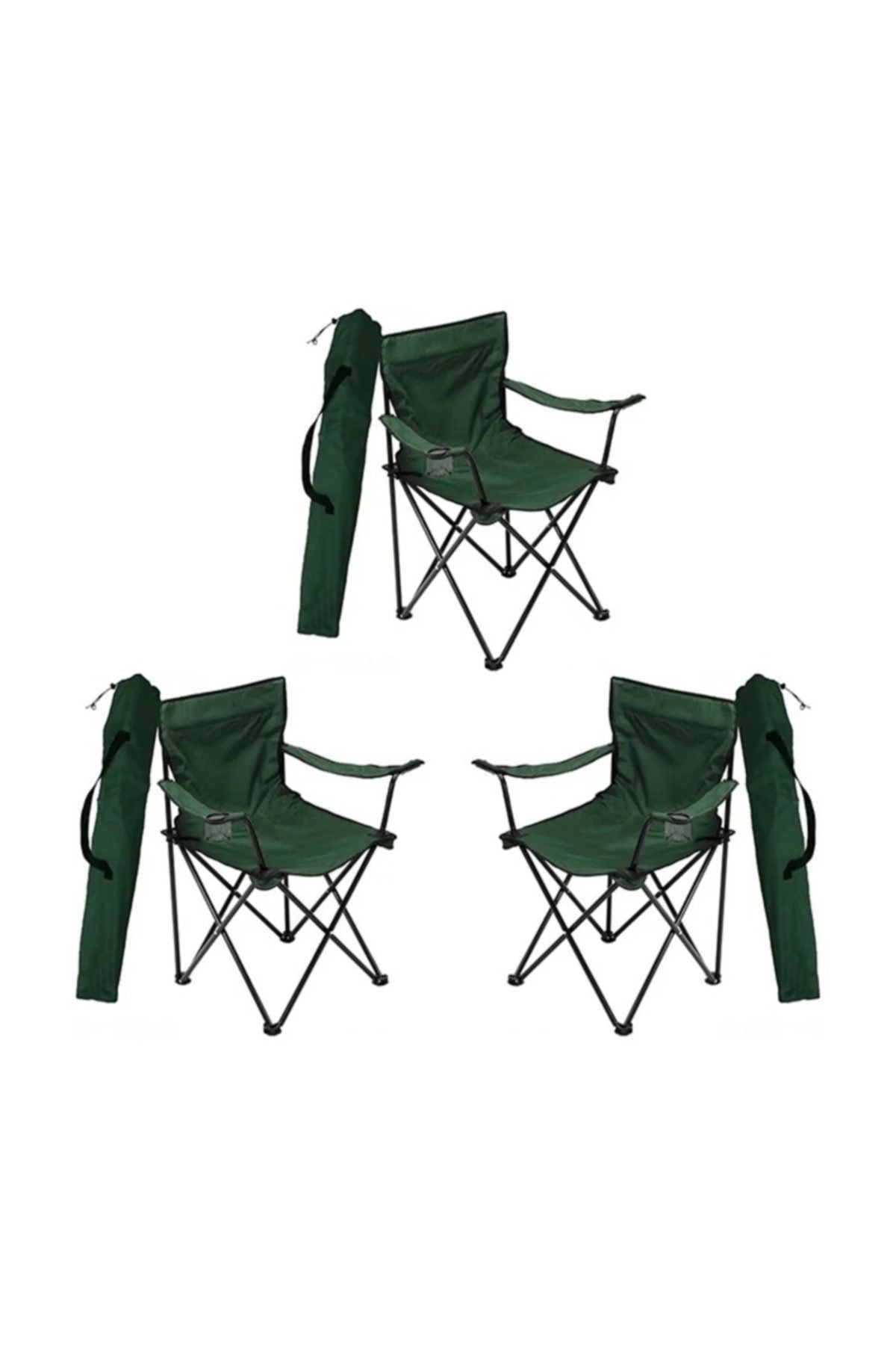 3 Adet Kamp Sandalyesi Katlanır Sandalye Bahçe Koltuğu Piknik Plaj Balkon Sandalyesi Yeşil