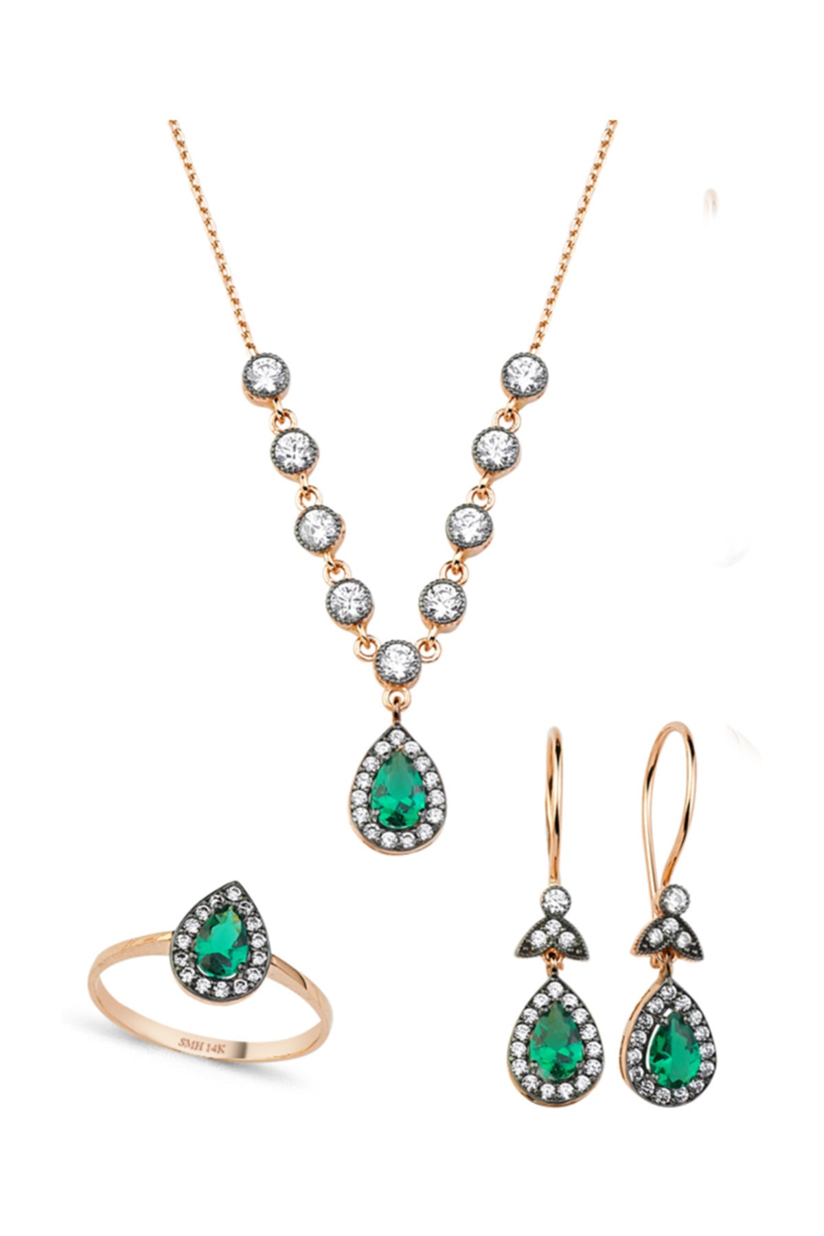 MOS Altın! Elmas Görünümlü Zirkon Taşlı Altın Set 7.30 Gr