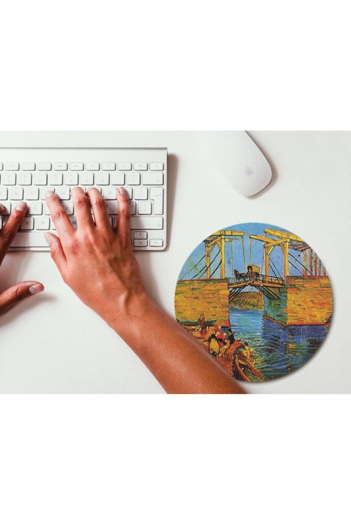 WuW Van Gogh Langlois Bridge Yuvarlak Mouse Pad