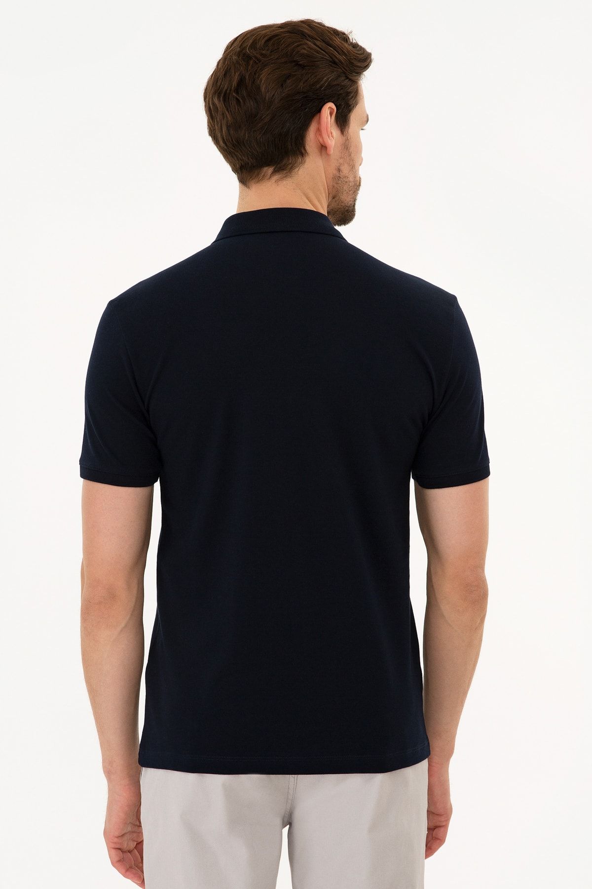 Erkek Koyu Lacivert Slim Fit Polo Yaka T-Shirt