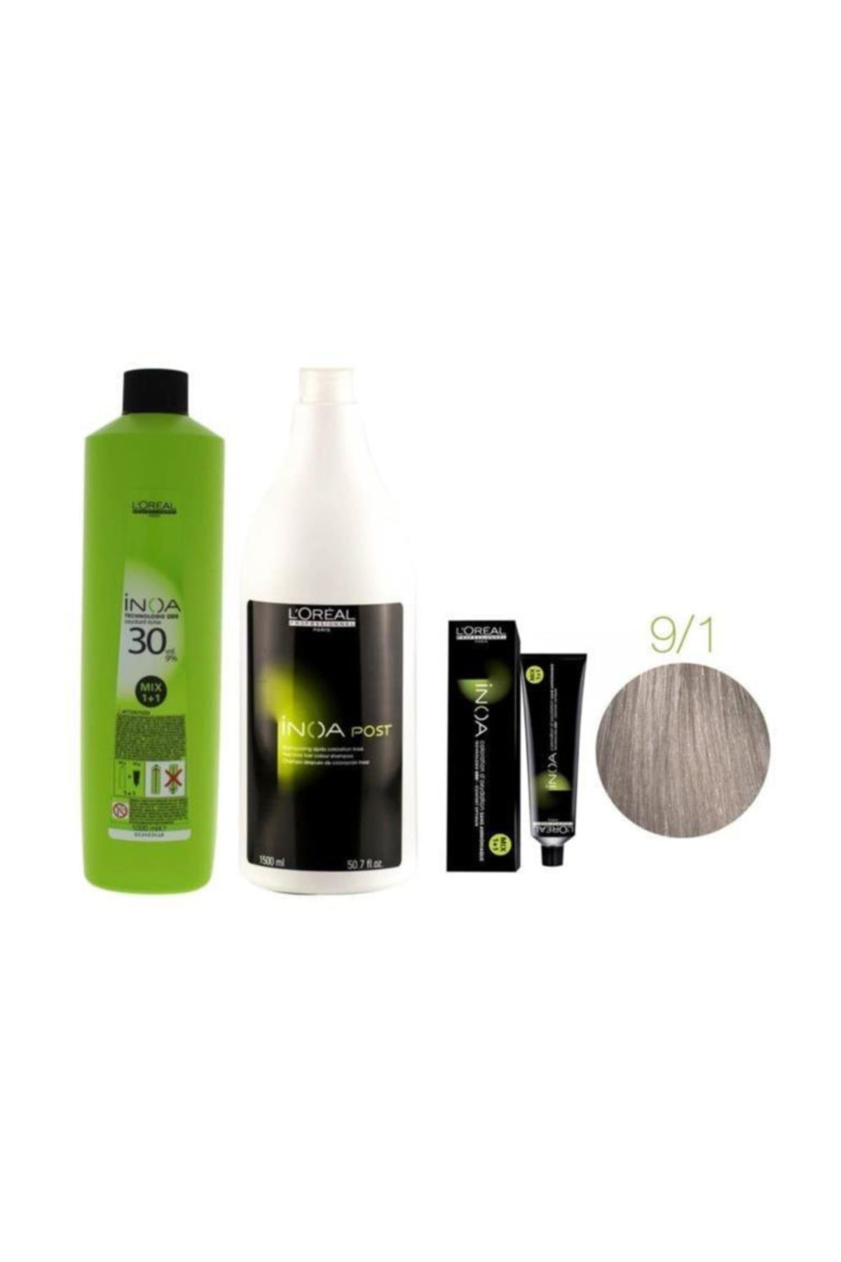 L'oreal Professionnel Inoa Krem Oksidan 30 Vol. %9 1000 ml+post Boyalı Saç Şampuanı 1500 ml+no:9,1 Saç Boyası