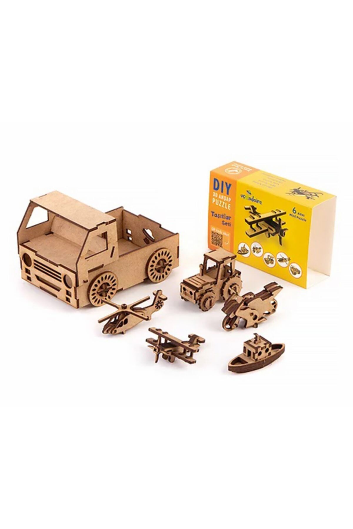 Uçandaire Taşıtlar 6 Adet Mini Ahşap Puzzle Seti 3d Eğitici Yapboz Seti