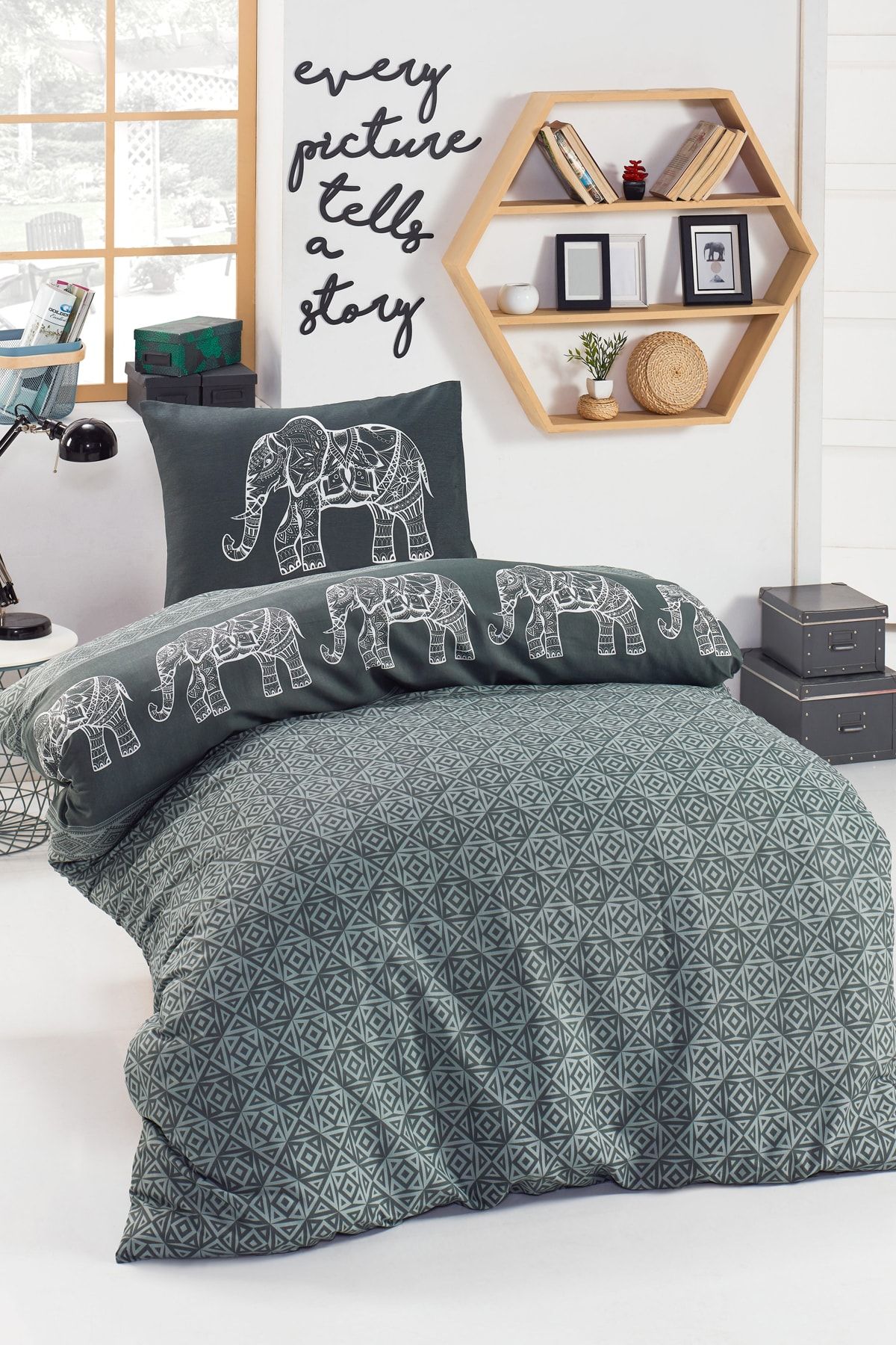 Ev & Ev Home Junior Nevresim Seti Tek Kişilik Elepante Antrasit-Füme