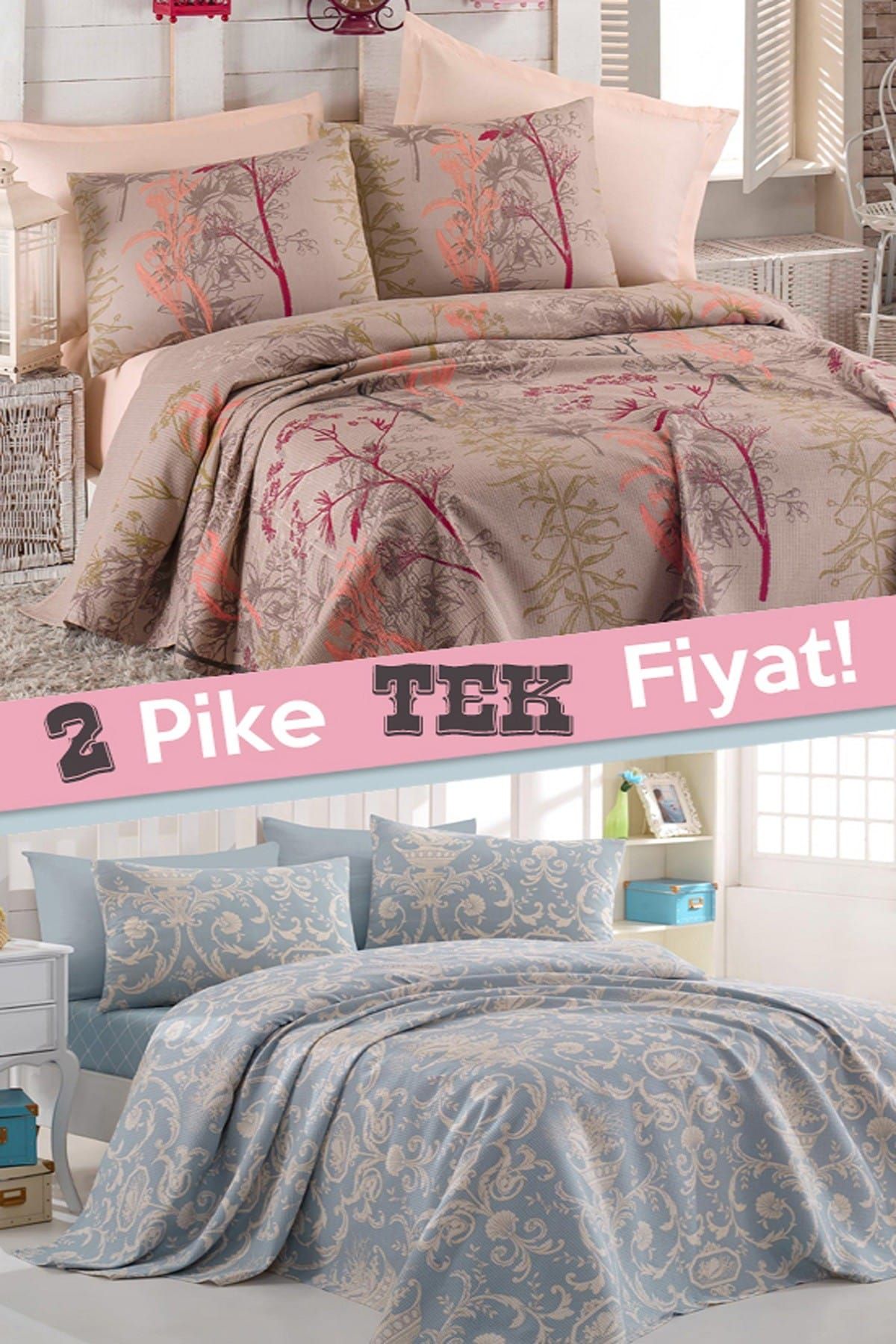 Ev & Ev Home 2li Pike Çift Kişilik Urla + Tuval Mavi