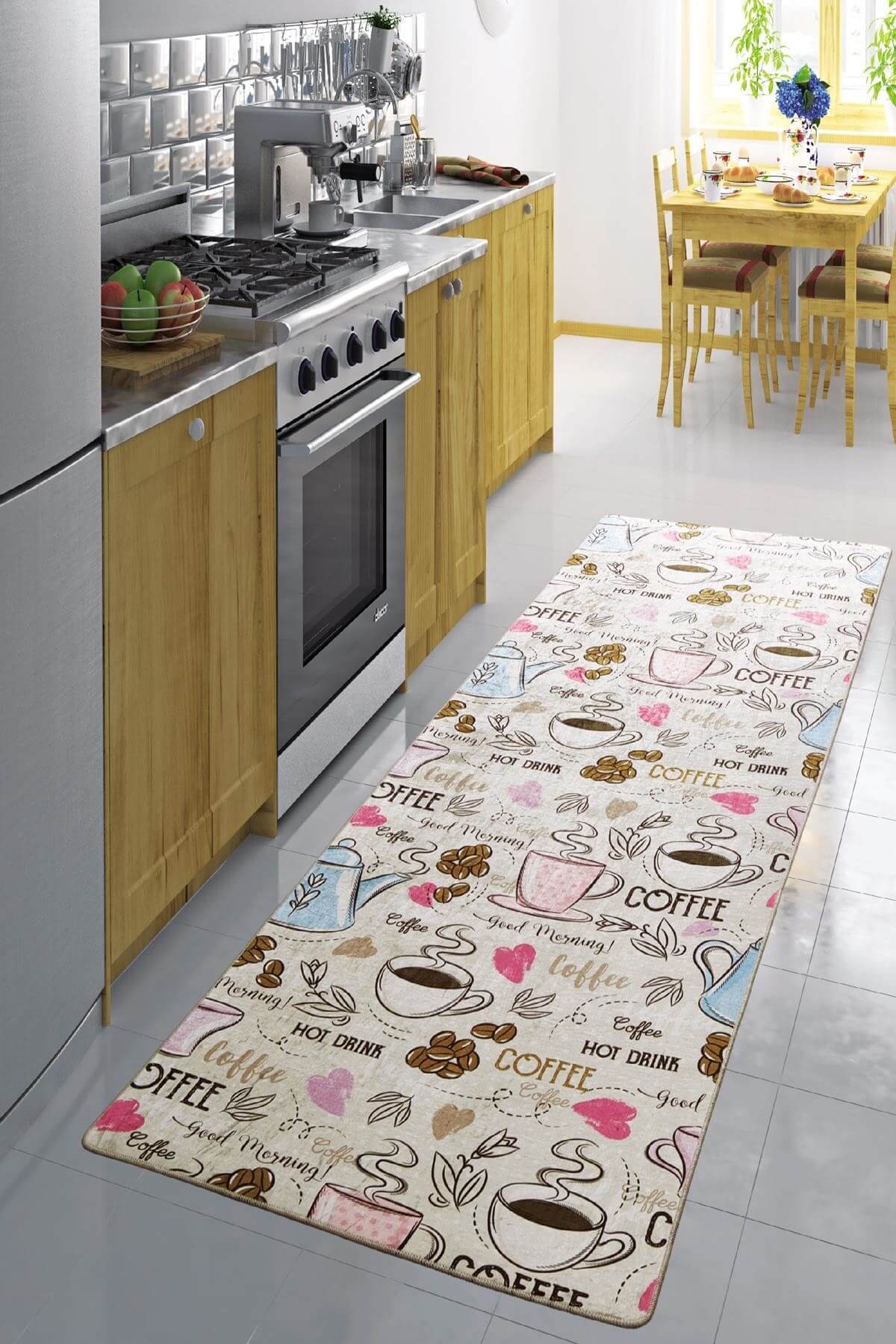 confetti coffee 120x300 cm pembe dijital baskili ozel kesim yolluk ve mutfak halisi fiyati yorumlari trendyol