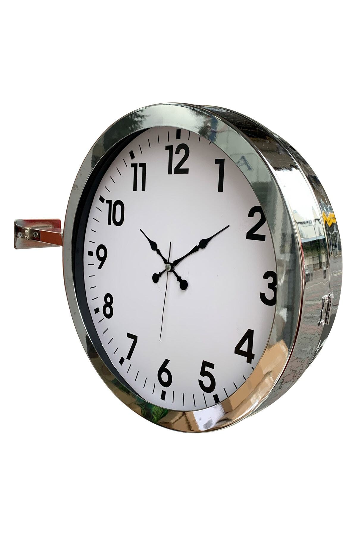 Platin Saat 36 Cm Krom Metal Klasik Istasyon Duvar Saati