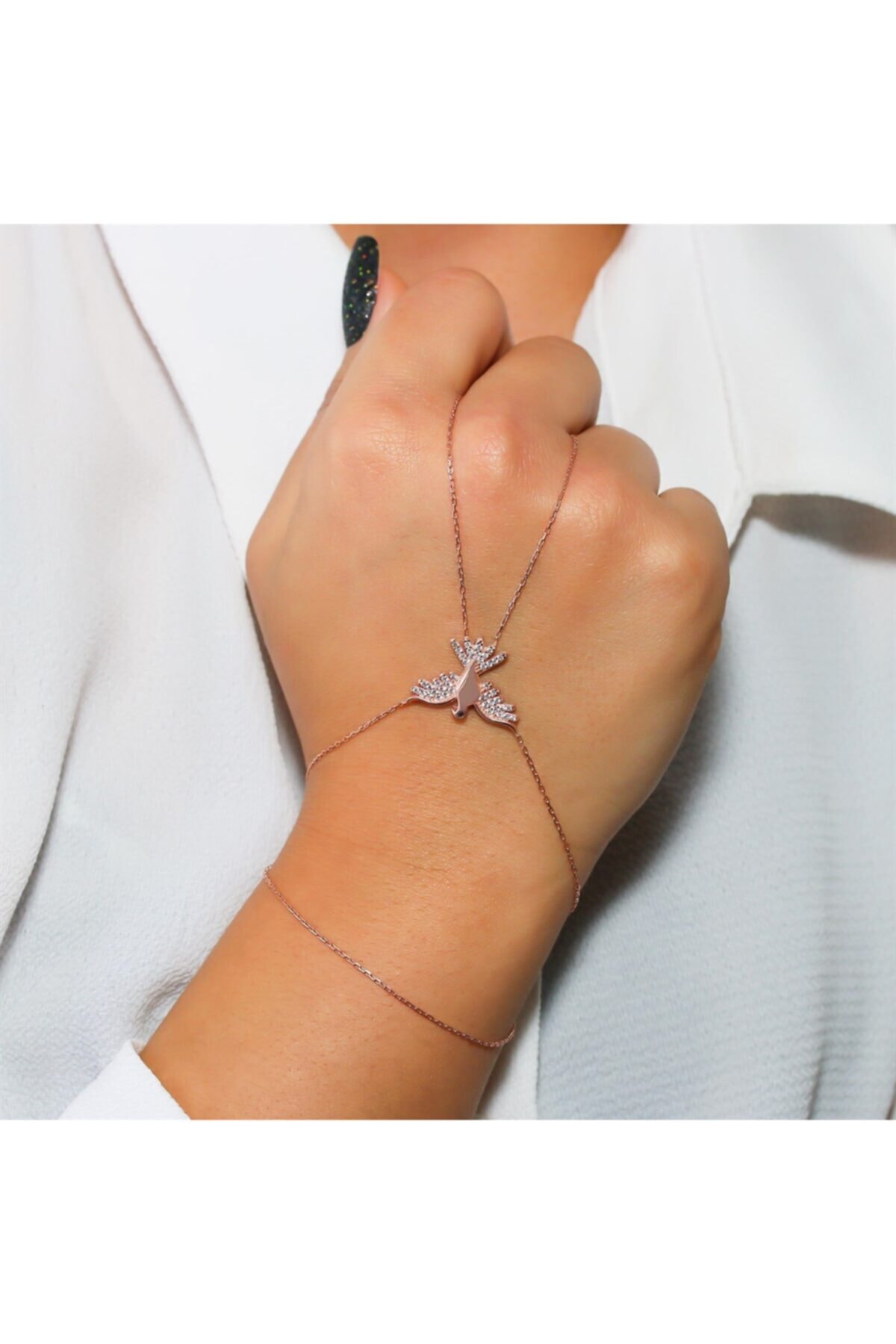 Silverplus Zirkon Taşlı Kırlangıç Motifli Rose Renk Gümüş Şahmeran