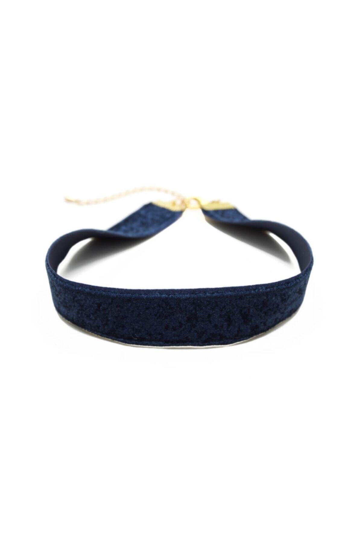 takıperest Kalın Lacivert Kadife Tasma Choker Kolye