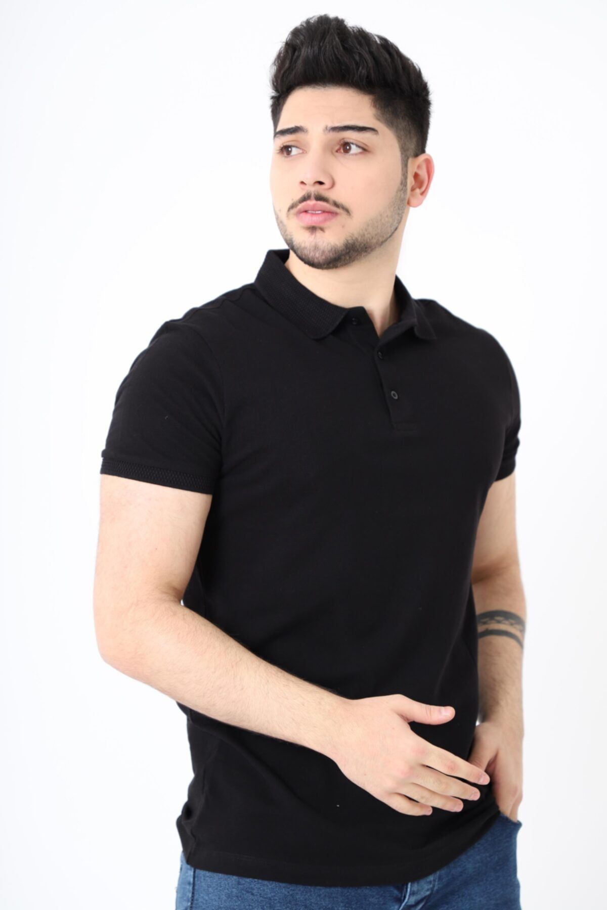 Stilkombin Erkek Siyah Polo Yaka T-shirt
