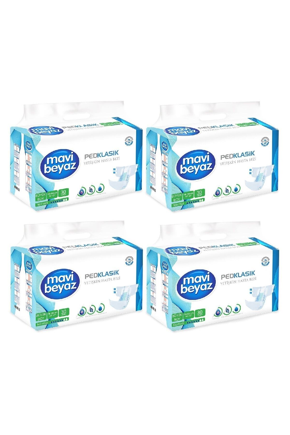 Mavi beyaz Ped Klasik Yetişkin Hasta Bezi (bel Bantlı) Büyük Boy-large 30'lu 4 Paket 120 Kullanım