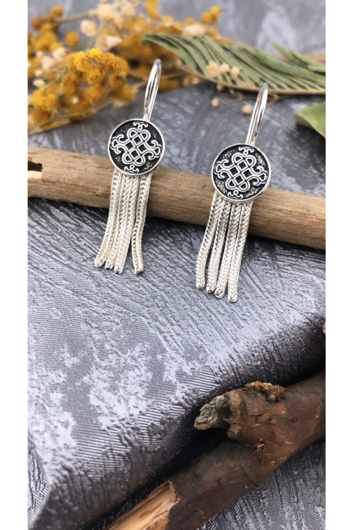 Joel Jewelry 925 Ayar Gümüş Otantik Motifli Sallantılı Gümüş Küpe