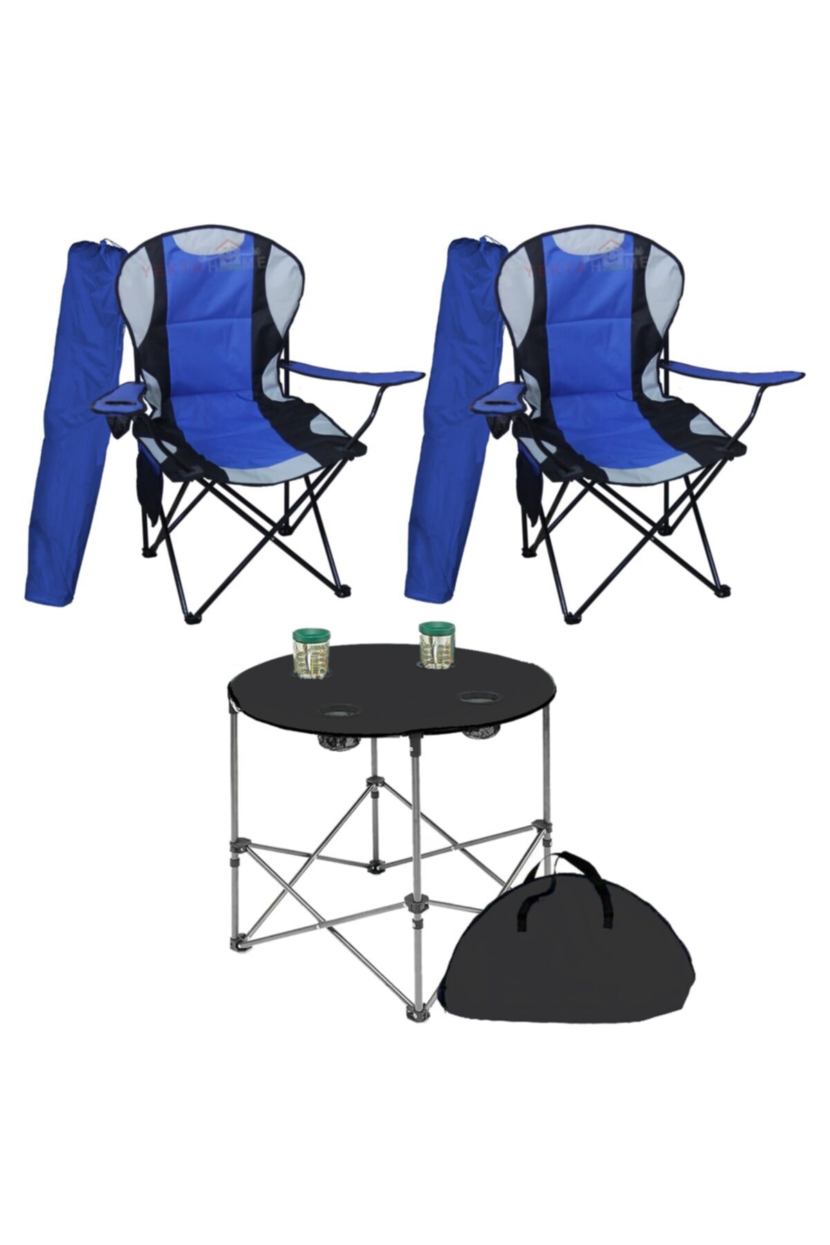 Yekta Home Megatex Kamp Seti Büyük Kamp Sandalyesi + Bez Masa 2+1