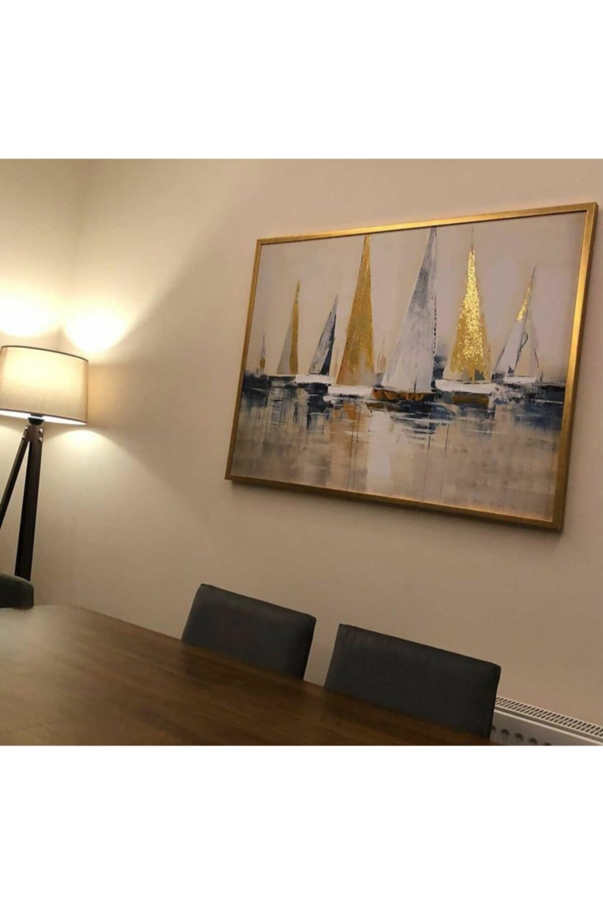 Simli Kanvas Yağlı Boya Görünüml Ve Sim Işlemeli Yatay Çerçeveli Kanvas Tablo 70x50cm