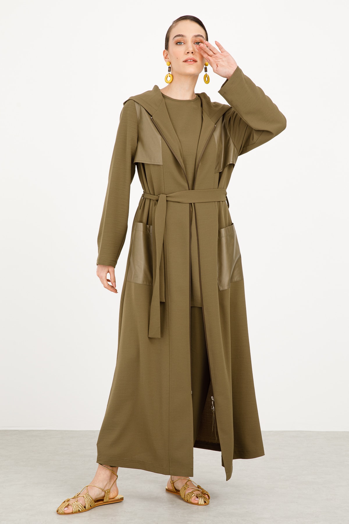 Micca Sade Ve Zarif Trenç Kap Haki