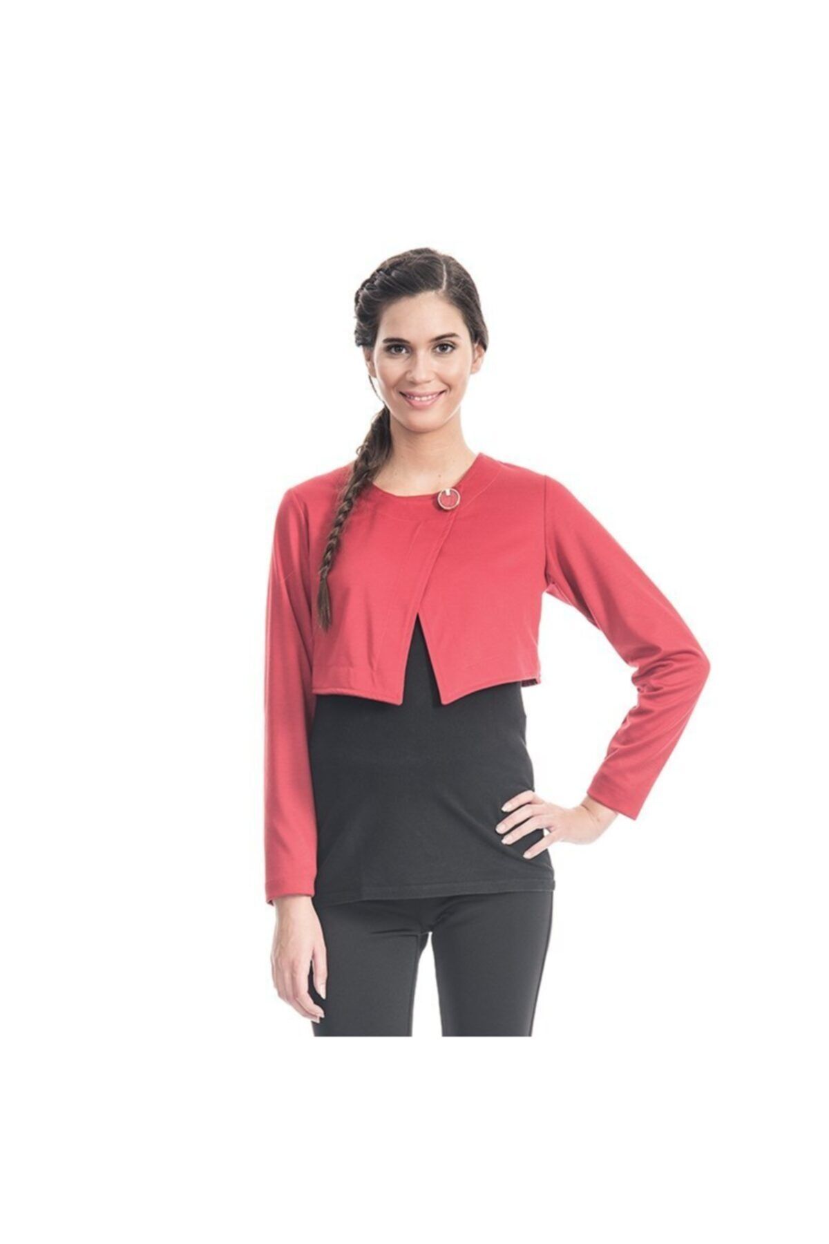 Even Fashion Hamile Giyim Kadın Kırmızı Fiyonk Detaylı Hamile Bolero