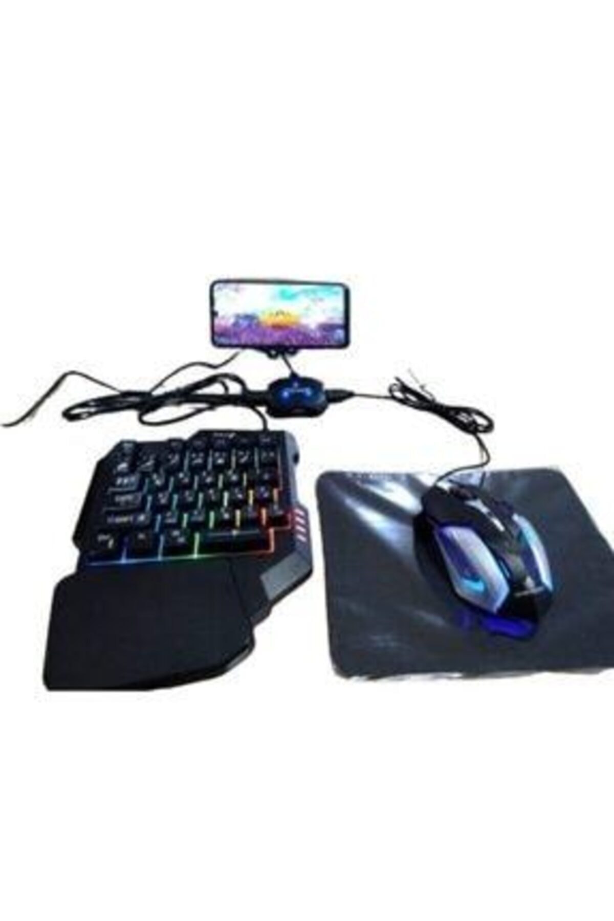 GREGOSS Android Johf Pubg Oyun Konsolu Klavye +Mouse+Bağlantı Aparatı+Mouse Pedi Ledli Telefon Tutucu