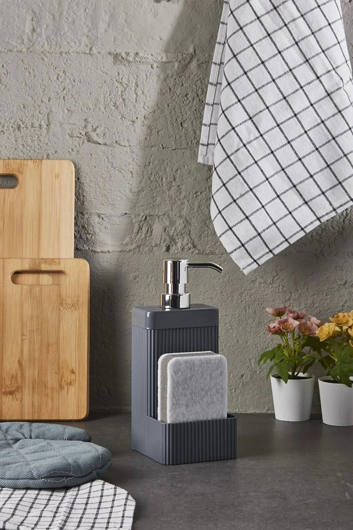 Grey bathroom soap dispenser discount