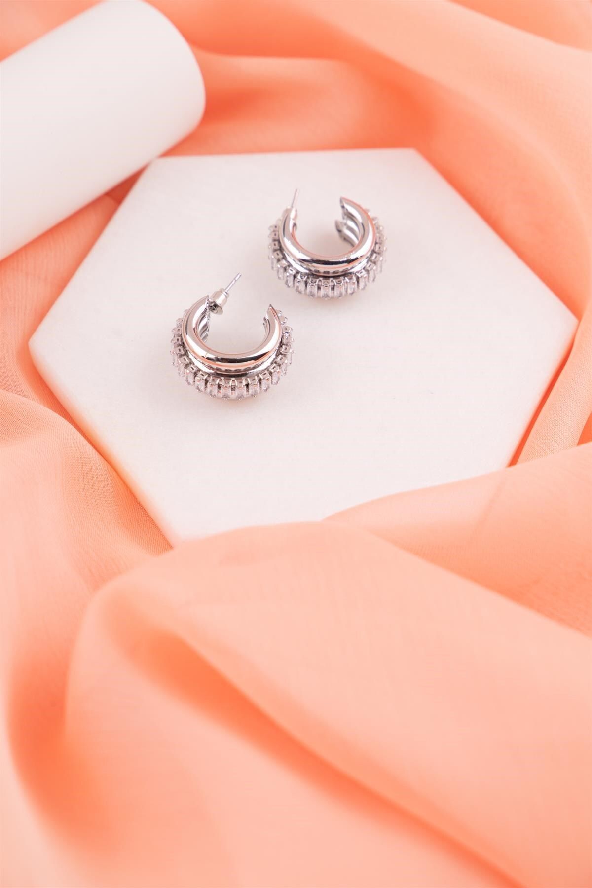 Silver half sales hoop earrings