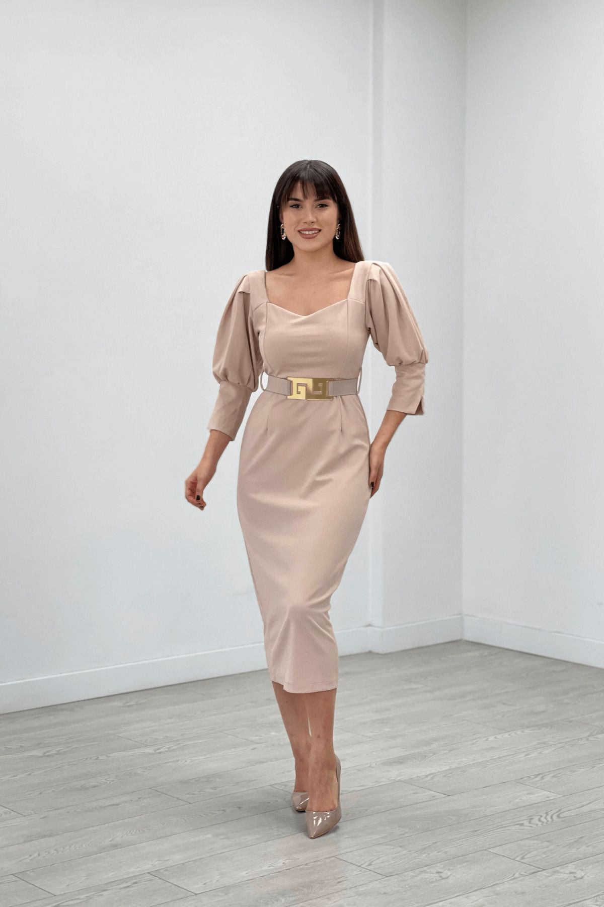Beige cheap prom dress