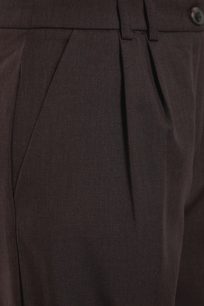 Koyu Kahverengi Wide Leg/Geniş Paça Palazzo Pilili Dokuma Kumaş Pantolon TWOAW22PL0475 Image 6