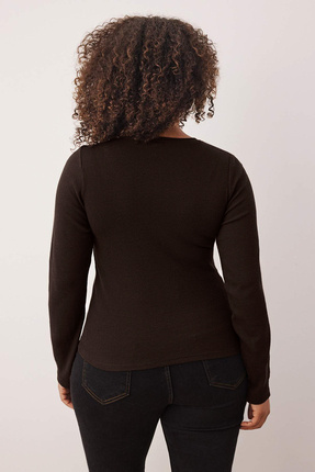 Kahverengi-Bej 2'li Paket Crop Kaşkorse Örme Büyük Beden Bluz TBBAW26AF00055 Image 2