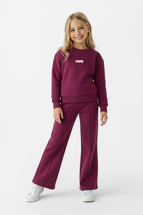 Lila Pamuklu Kalpli Oversize Kız Çocuk Örme Alt - Üst Takım TKDAW26AU00001 Image 0