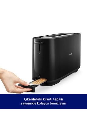 Daily Collection Uzun Yuvalı Ekmek Kızartma Makinesi, Buz Çözme, 8 Kızartma Ayarı, Siyah, HD2590/90 Image 1