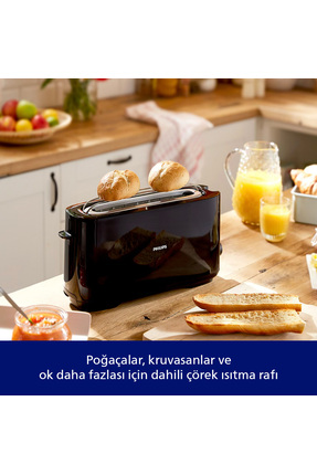 Daily Collection Uzun Yuvalı Ekmek Kızartma Makinesi, Buz Çözme, 8 Kızartma Ayarı, Siyah, HD2590/90 Image 5