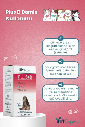 Hızlı Etkili Tüy Dökülmesi Önleyici Tüm Kediler İçin Plus B Biyotin Multivitamin Damlası 50 ml Image 4