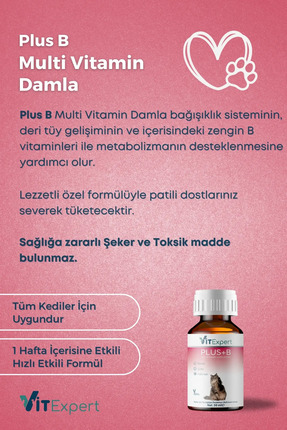 Hızlı Etkili Tüy Dökülmesi Önleyici Tüm Kediler İçin Plus B Biyotin Multivitamin Damlası 50 ml Image 1